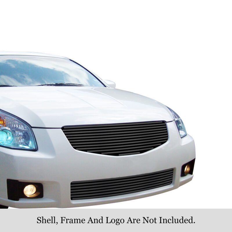 Fits 2007-2008 Nissan Maxima Main Upper + Lower Bumper Black Stainless Steel Billet Grille - Image 3