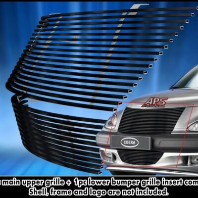 Fits 2000-2005 Chrysler PT Cruiser (Not for GT or Turbo models with intercooler) Main Upper + Lower Bumper Black Stainless Steel Billet Grille