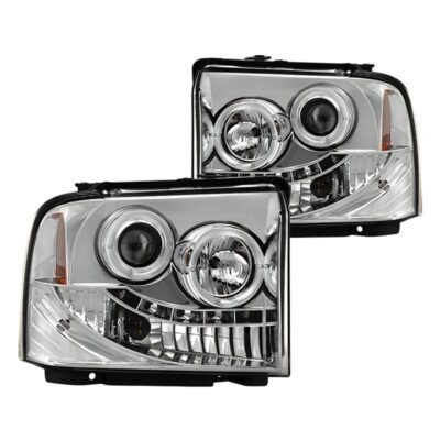 Fits ( Spyder Signature ) Ford F250/350/450 Super Duty 05-07 Projector Headlights - LED Halo- LED ( Replaceable LEDs ) - Chrome - High H1 (Included) - Low H1 (Included)