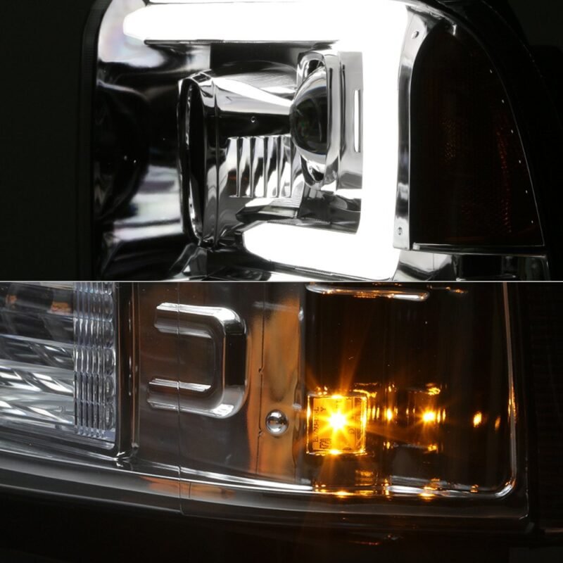 Fits ( Spyder Signature ) Ford F250/350/450 Super Duty 05-07 Version 2 Projector Headlights - Light Bar DRL - Black - Image 9
