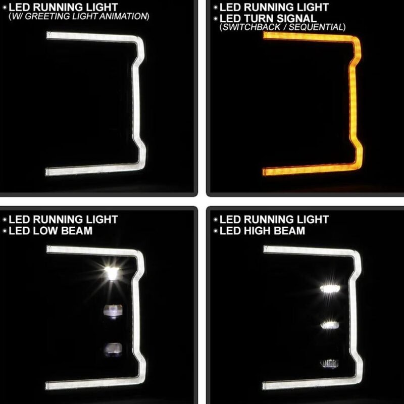 Fits ( Spyder Apex ) Ford F-250/F-350/F450 Super Duty 2017-2019 Factory LED Model ( Not Compatible With Factory Halogen Model ) High-Power LED Module Headlights - Greeting Light Animation - Switchback Sequential Turn Signal Lights - Black - Image 11