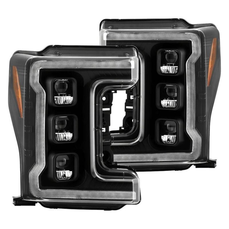 Fits ( Spyder Apex ) Ford F-250/F-350/F450 Super Duty 2017-2019 Factory LED Model ( Not Compatible With Factory Halogen Model ) High-Power LED Module Headlights - Greeting Light Animation - Switchback Sequential Turn Signal Lights - Black