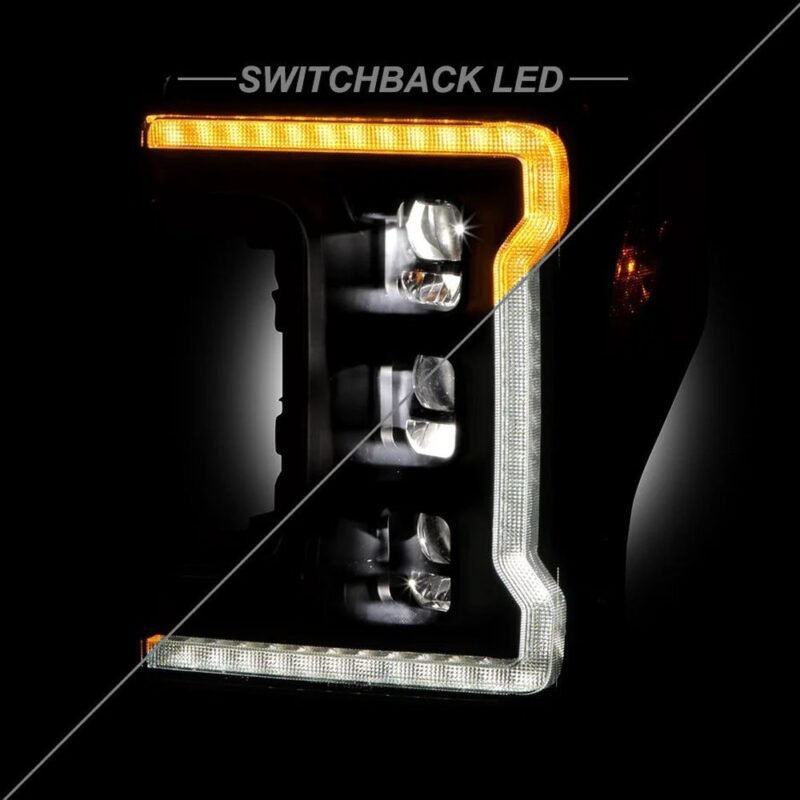 Fits ( Spyder Apex ) Ford F-250/F-350/F450 Super Duty 2017-2019 Factory LED Model ( Not Compatible With Factory Halogen Model ) High-Power LED Module Headlights - Greeting Light Animation - Switchback Sequential Turn Signal Lights - Black - Image 9