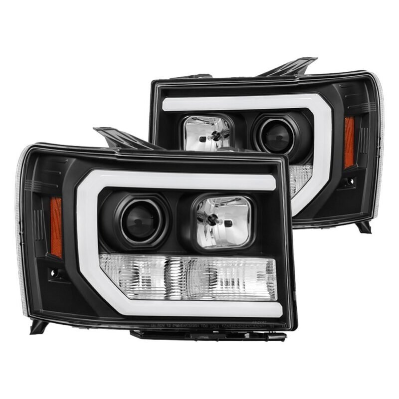 Fits ( Spyder Signature) GMC Sierra 1500/2500/3500 07-13 / GMC Sierra Denali 08-13 / GMC Sierra 2500HD/3500HD 07-13 Version 2 Projector Headlights - Light Bar DRL LED - Black