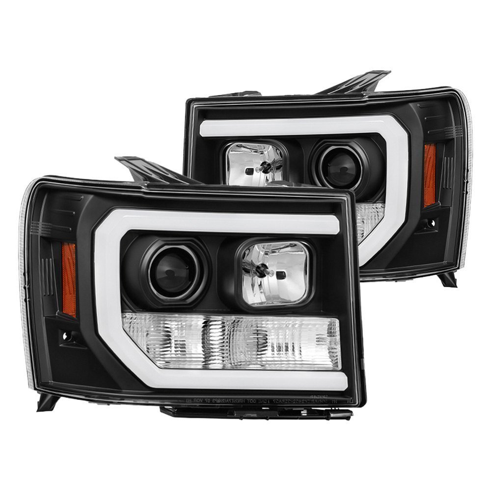 Fits ( Spyder Signature) GMC Sierra 1500/2500/3500 07-13 / GMC Sierra Denali 08-13 / GMC Sierra 2500HD/3500HD 07-13 Version 2 Projector Headlights - Light Bar DRL LED - Black