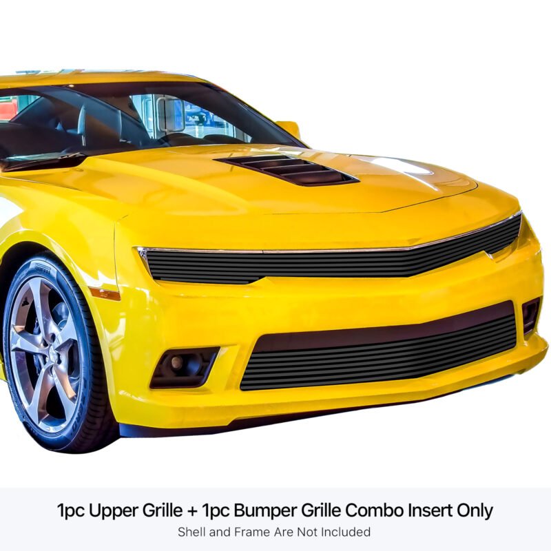 Fits 2014-2015 Chevy Camaro LS/LT With RS Package Phantom Style Main Upper + Lower Bumper Black Stainless Steel Billet Grille - Image 3