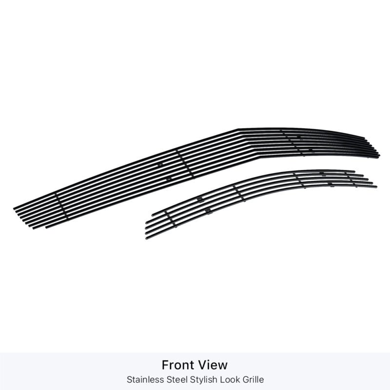Fits 2010-2013 Chevy Camaro LT V6/2010-2013 Chevy Camaro LS V6 Main Upper + Lower Bumper Black Stainless Steel Billet Grille
