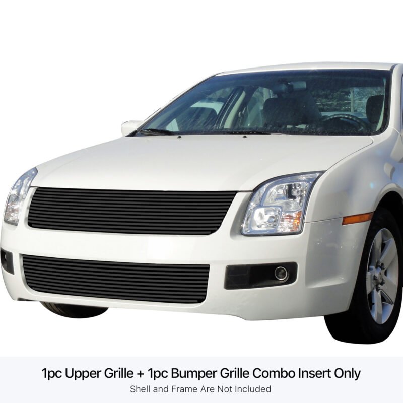 Fits 2006-2009 Ford Fusion Main Upper + Lower Bumper Black Stainless Steel Billet Grille - Image 3