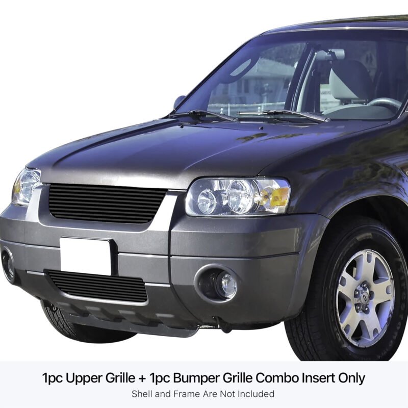 Fits 2005-2007 Ford Escape Main Upper + Lower Bumper Black Stainless Steel Billet Grille - Image 3