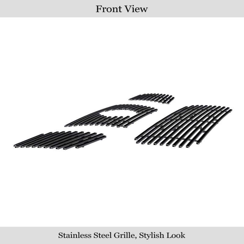 Fits 2004-2006 Nissan Titan With Logo Show/2007-2007 Nissan Titan Classic Model; With Logo Show/2004-2007 Nissan Armada With Logo Show Main Upper + Lower Bumper Black Stainless Steel Billet Grille