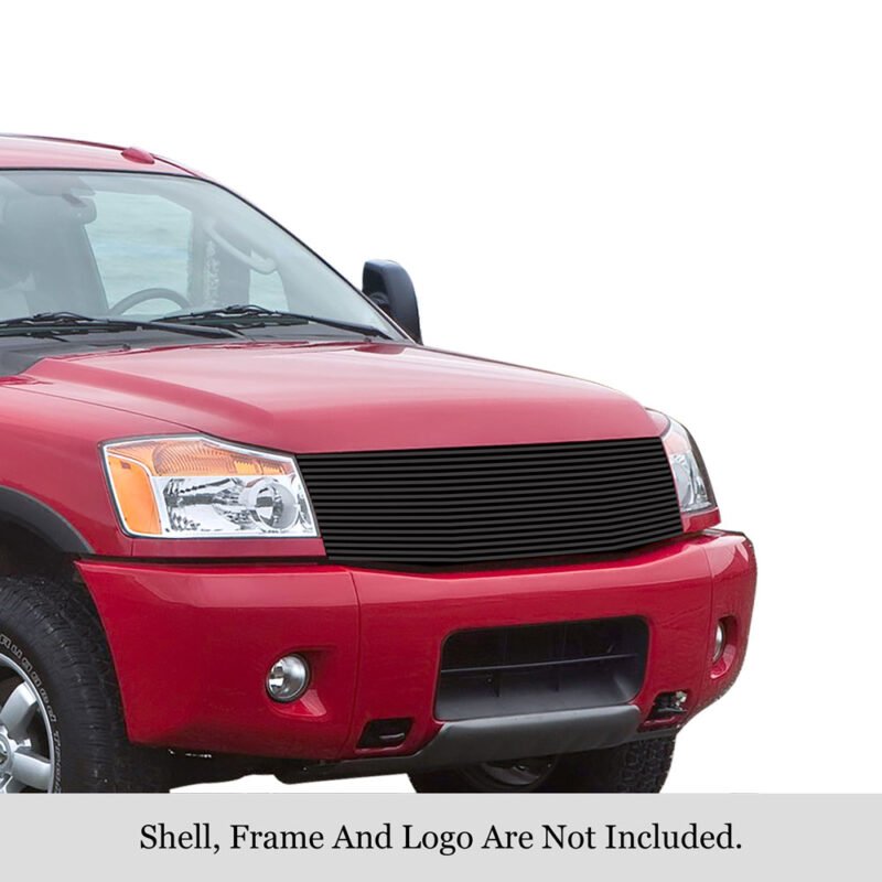 Fits 2004-2007 Nissan Armada /2004-2015 Nissan Titan Main Upper Black Stainless Steel Billet Grille - Image 2