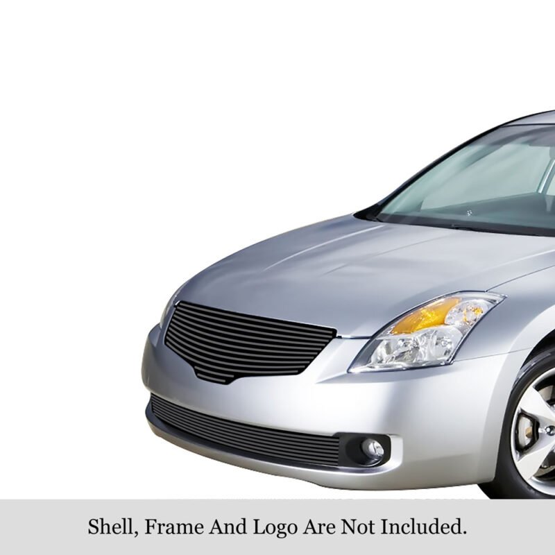 Fits 2007-2009 Nissan Altima Sedan Main Upper + Lower Bumper Black Stainless Steel Billet Grille - Image 3