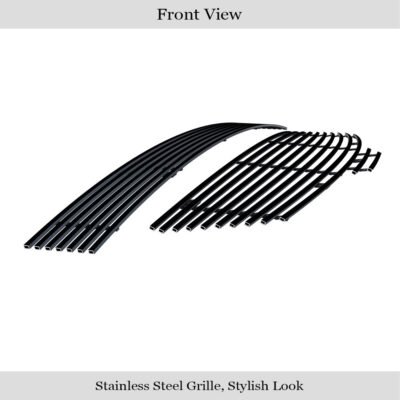 Fits 2007-2009 Nissan Altima Sedan Main Upper + Lower Bumper Black Stainless Steel Billet Grille