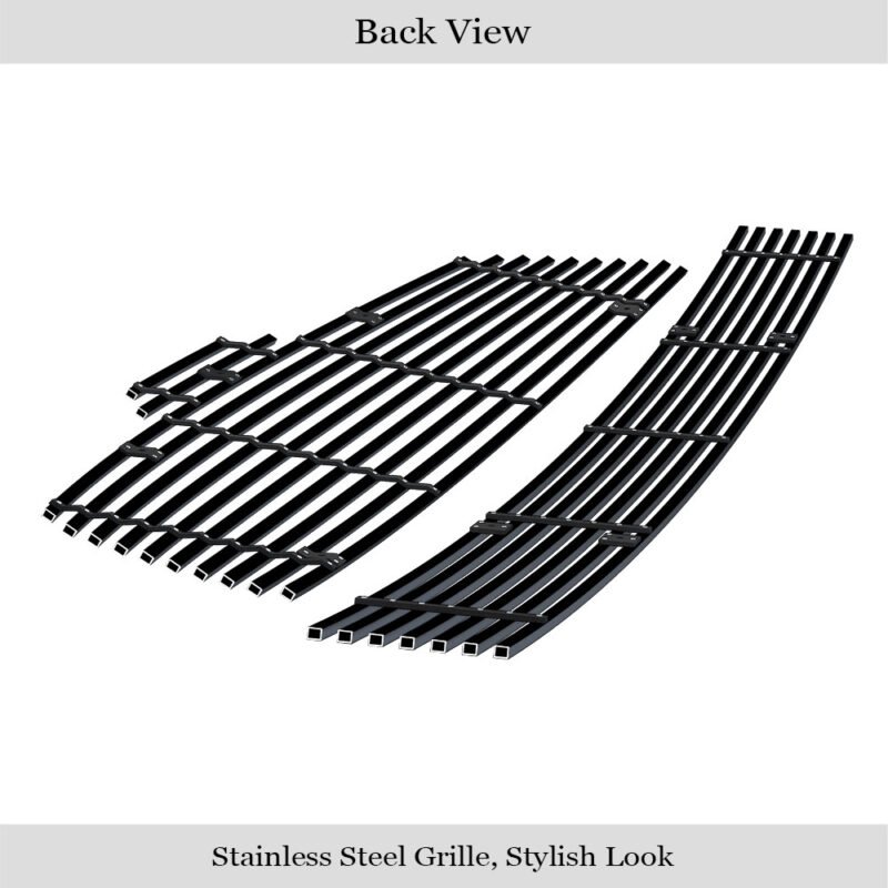Fits 2007-2009 Nissan Altima Sedan Main Upper + Lower Bumper Black Stainless Steel Billet Grille - Image 2