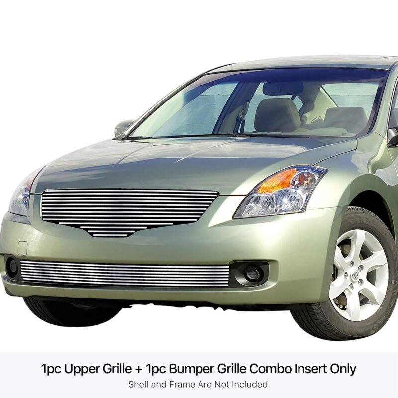 Fits 2007-2009 Nissan Altima Sedan Main Upper + Lower Bumper Stainless Steel Billet Grille - Image 3