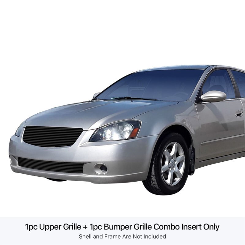 Fits 2005-2006 Nissan Altima Main Upper + Lower Bumper Black Stainless Steel Billet Grille - Image 3
