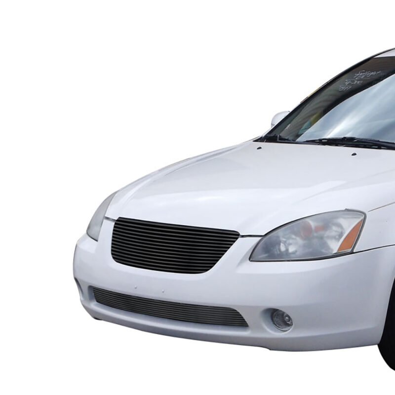 Fits 2002-2004 Nissan Altima Main Upper + Lower Bumper Black Stainless Steel Billet Grille - Image 3