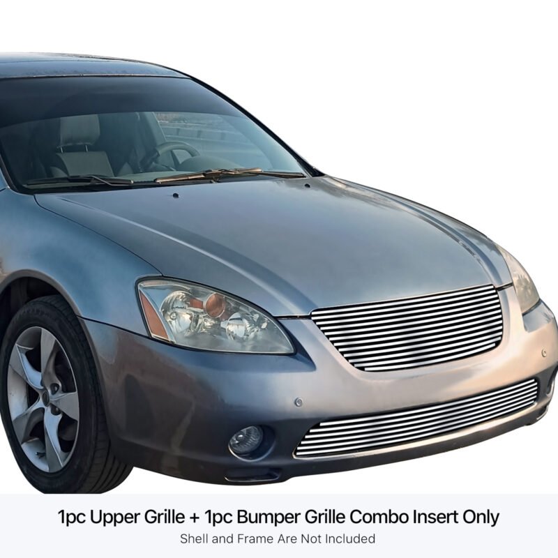 Fits 2002-2004 Nissan Altima Main Upper + Lower Bumper Stainless Steel Billet Grille - Image 3