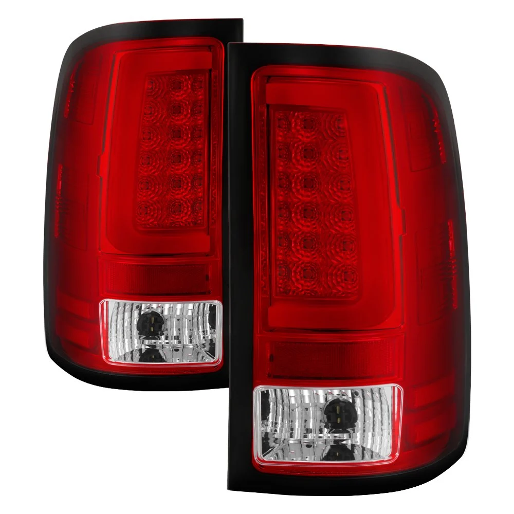 Fits GMC Sierra 1500 07-13 2500HD/3500HD 07-14 (does not fit 3500HD Dually Models) Version 2 Light Bar LED Tail Lights - Red Clear