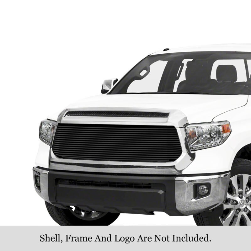 Fits 2014-2017 Toyota Tundra Not fit with front sensor behind logo Main Upper Black Stainless Steel Billet Grille - Image 3