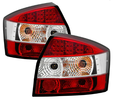 Fits Audi A4 02-05 (Does not fit covertible or wagon models) LED Tail Lights - Red Clear