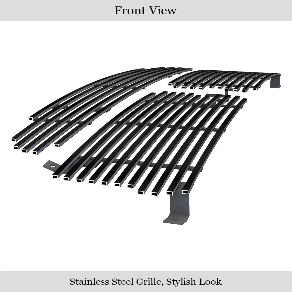 Fits 1997-2004 Dodge Dakota /1997-2003 Dodge Durango Main Upper + Lower Bumper Black Stainless Steel Billet Grille