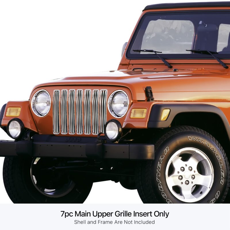 Fits 1997-2006 Jeep Wrangler With Chrome Shell Model Main Upper Stainless Steel Billet Grille