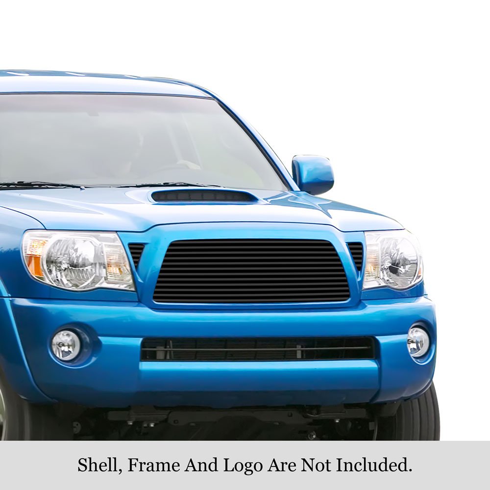 Fits 2005-2010 Toyota Tacoma 1 PC Center & 2 PCS For Side Holes Main Upper Black Stainless Steel Billet Grille - Image 3