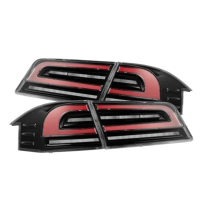 Fits 12-21 Tesla Model S LUXX-Series LED Tail Lights Black Red (With Black Trunk Center Piece Replacement)