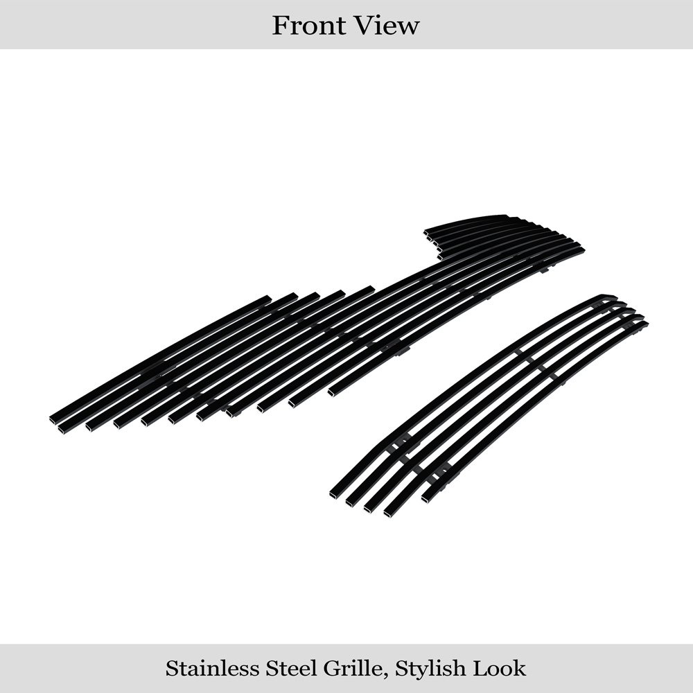 Fits 2007-2009 Toyota Camry Main Upper + Lower Bumper Black Stainless Steel Billet Grille