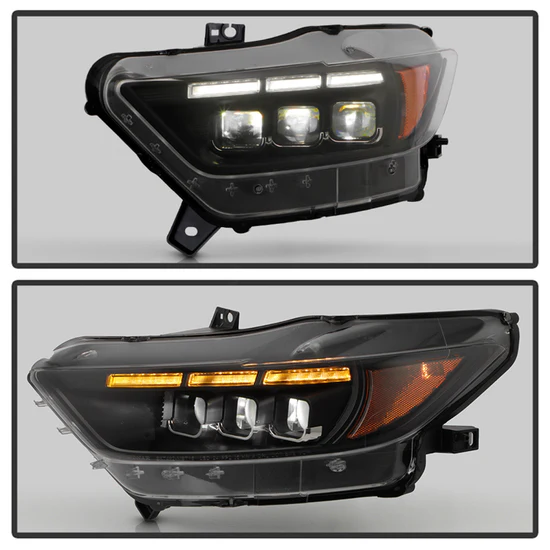 Fits ( Spyder Apex ) Ford Mustang 2015 - 2017 High-Power LED Module (High And Low Beam) Equipped Headlights With Bumper Lights - Greeting Lights - Sequential LED Turn Signal - LED Clear Light Bar Parking Lights - Black - Image 3