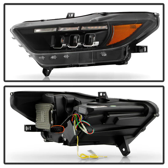 Fits ( Spyder Apex ) Ford Mustang 2015 - 2017 High-Power LED Module (High And Low Beam) Equipped Headlights With Bumper Lights - Greeting Lights - Sequential LED Turn Signal - LED Clear Light Bar Parking Lights - Black - Image 2