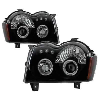 Fits ( Spyder Signature ) Jeep Grand Cherokee 05-07 Projector Headlights - LED Halo - LED ( Replaceable LEDs ) - Black Smoke - High H1 (Included) - Low 9006 (Not Included)