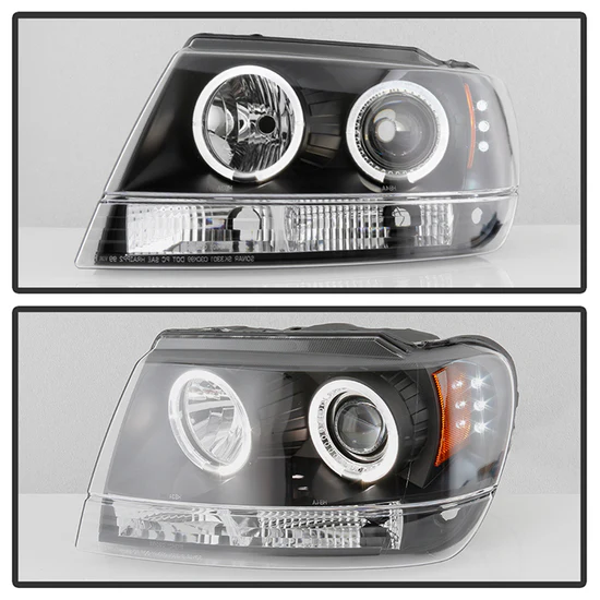 Fits ( Spyder Signature ) Jeep Grand Cherokee 99-04 Projector Headlights - LED Halo - LED ( Replaceable LEDs ) - Black - High 9005 (Not Included) - Low 9006 (Not Included) - Image 2