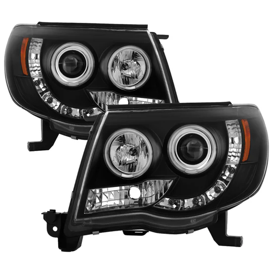 Fits( Spyder Signature ) Toyota Tacoma 05-11 Projector Headlights - CCFL Halo - LED ( Replaceable LEDs ) - Black - High H1 (Included) - Low H1 (Included)