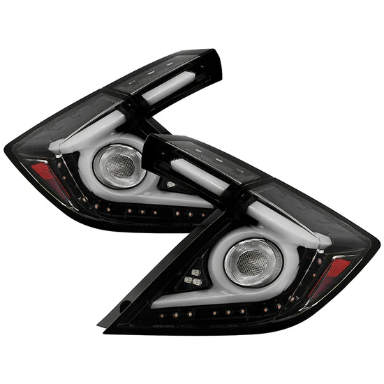 Fits ( Spyder ) Honda Civic 2016 - 2019 5 Door Hatchback Light Bar LED Tail Lights - Welcome Lights - Sequential LED Turn Signal Lights - Black Chrome