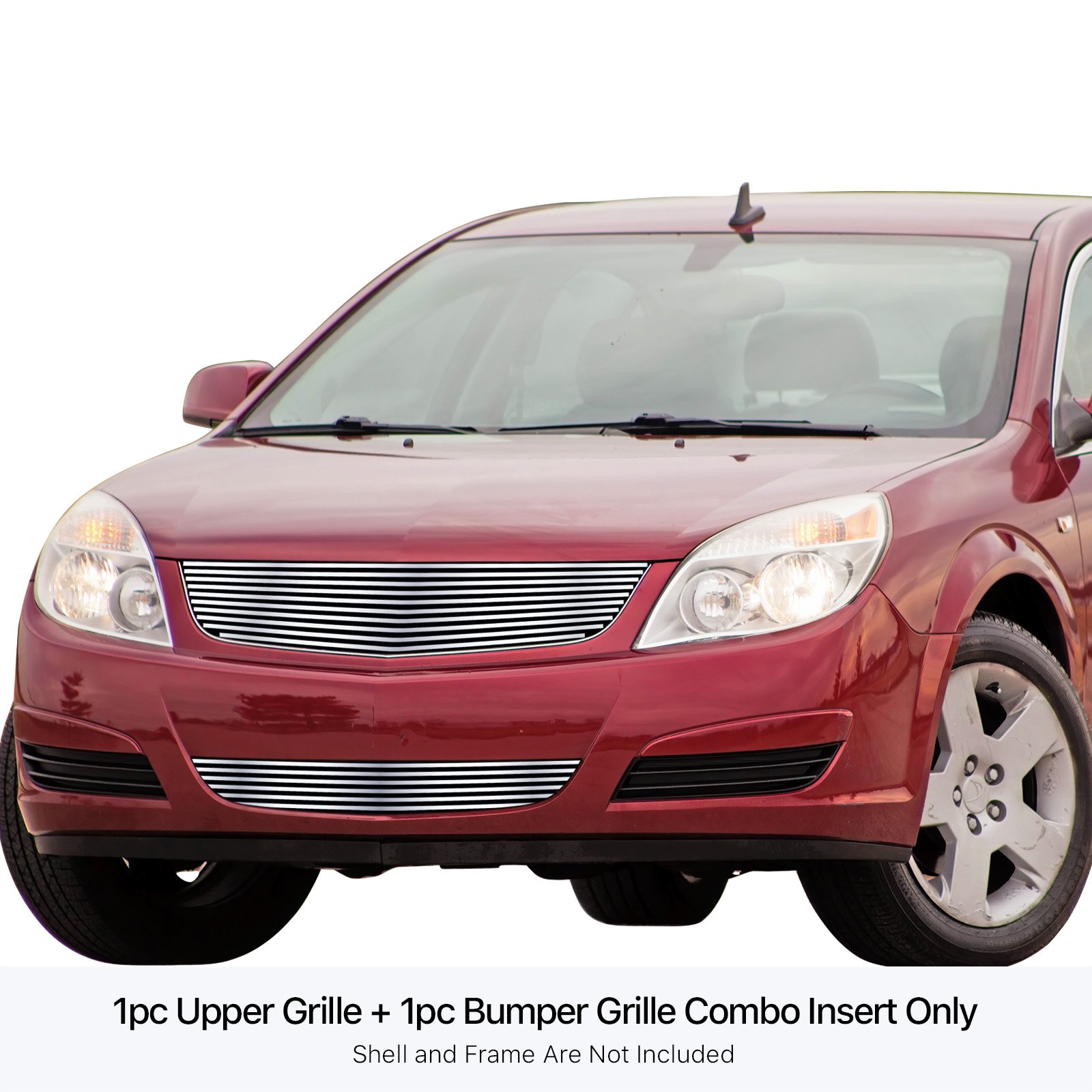 Fits 2007-2009 Saturn Aura Main Upper + Lower Bumper Stainless Steel Billet Grille - Image 3