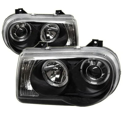 Fits ( Spyder Signature ) Chrysler 300C 05-10 Projector Headlights - LED Halo - LED ( Replaceable LEDs ) - Black - High H1 (Included) - Low 9006 (Not Included)