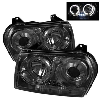 Fits ( Spyder Signature ) Chrysler 300 05-08 Projector Headlights - LED Halo - LED ( Replaceable LEDs ) - Smoke - High H1 (Included) - Low 9006 (Not Included)