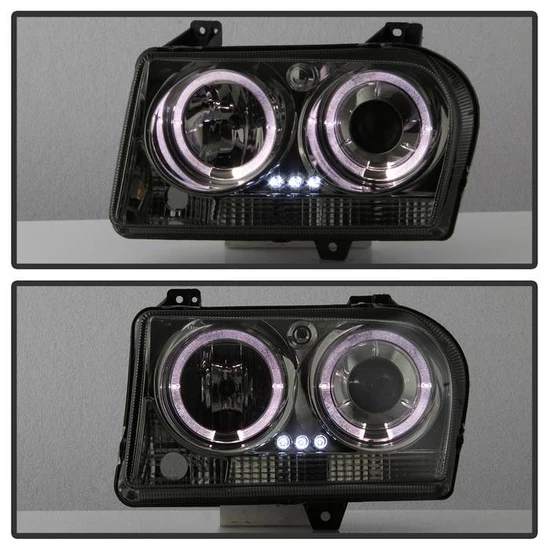 Fits ( Spyder Signature ) Chrysler 300 05-08 Projector Headlights - LED Halo - LED ( Replaceable LEDs ) - Smoke - High H1 (Included) - Low 9006 (Not Included) - Image 2