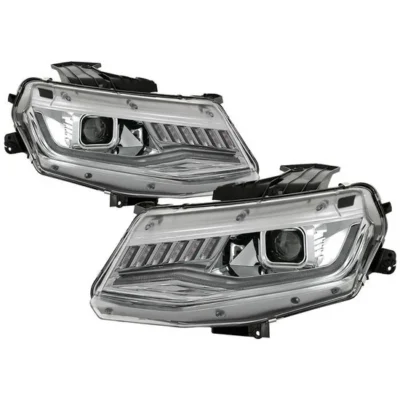 Fits ( Spyder Signature ) Chevy Camaro 16-18 Halogen Model Projector Headlights - Sequential Turn Signal - Low Beam: - High Beam: - Signal: - Chrome