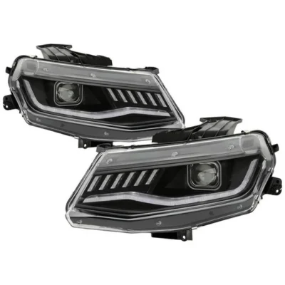 Fits ( Spyder Apex ) Chevy Camaro 16-18 HID Model Full LED Headlights - Sequential Turn Signal - Low Beam: LED - High Beam: LED - Signal: LED - Black