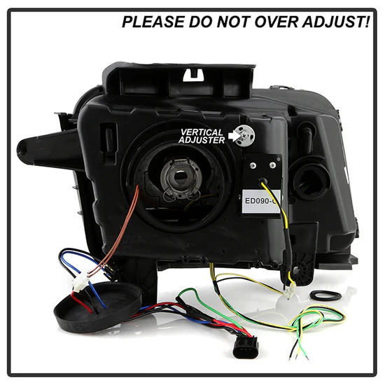 Fits ( Spyder Signature ) Chevy Camaro 2010-2013 Factory Halogen Model Only ( Not Compatible With Factory Xenon/HID Model ) Projector Headlights - Sequential LED Switchback Turn Signal Lights - LED Crystal Light Bar Parking Lights - Black - Image 5