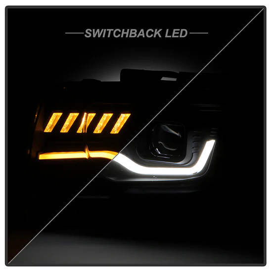 Fits ( Spyder Signature ) Chevy Camaro 2010-2013 Factory Halogen Model Only ( Not Compatible With Factory Xenon/HID Model ) Projector Headlights - Sequential LED Switchback Turn Signal Lights - LED Crystal Light Bar Parking Lights - Black - Image 7
