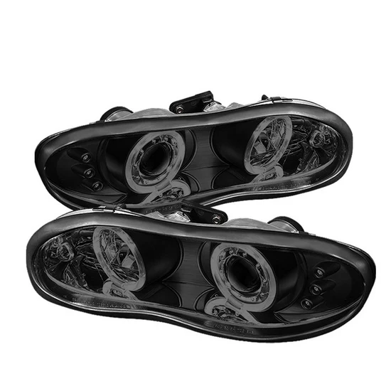 Fits ( Spyder Signature ) Chevy Camaro 98-02 Projector Headlights - LED Halo - LED ( Replaceable LEDs ) - Black Smoke - High 9005 (Not Included) - Low H1 (Included)