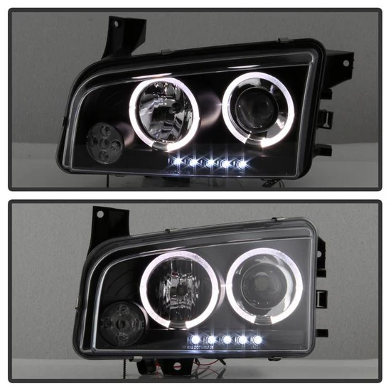 Fits ( Spyder Signature ) Dodge Charger 06-10 Projector Headlights - Halogen Model Only ( Not Compatiable With Xenon/HID Model ) - LED Halo - LED ( Replaceable LEDs ) - Black - High H1 (Included) - Low 9006 (Not Included) - Image 2