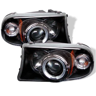 Fits ( Spyder Signature ) Dodge Dakota 97-04 / Durango 98-03 1PC Projector Headlights - LED Halo - LED ( Replaceable LEDs ) - Black - High H1 (Included) - Low 9006 (Included)