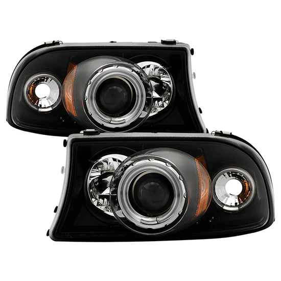 Fits ( Spyder Signature ) Dodge Dakota 97-04 / Durango 98-03 1PC Projector Headlights - CCFL Halo - LED ( Replaceable LEDs ) - Black - High H1 (Included) - Low 9006 (Included)