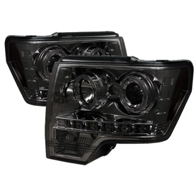 Fits ( Spyder Signature ) Ford F150 09-14 Projector Headlights - Halogen Model Only ( Not Compatible With Xenon/HID Model ) - LED Halo - LED ( Replaceable LEDs ) - Smoke - High H1 (Included) - Low H1 (Included)