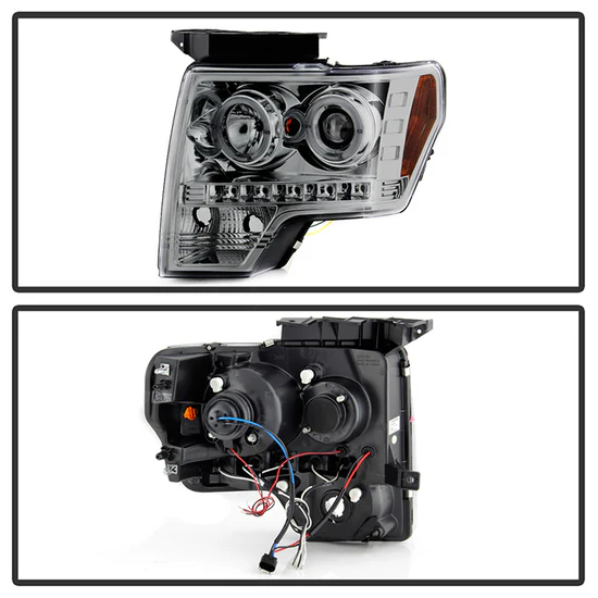 Fits ( Spyder Signature ) Ford F150 09-14 Projector Headlights - Halogen Model Only ( Not Compatible With Xenon/HID Model ) - LED Halo - LED ( Replaceable LEDs ) - Smoke - High H1 (Included) - Low H1 (Included) - Image 7